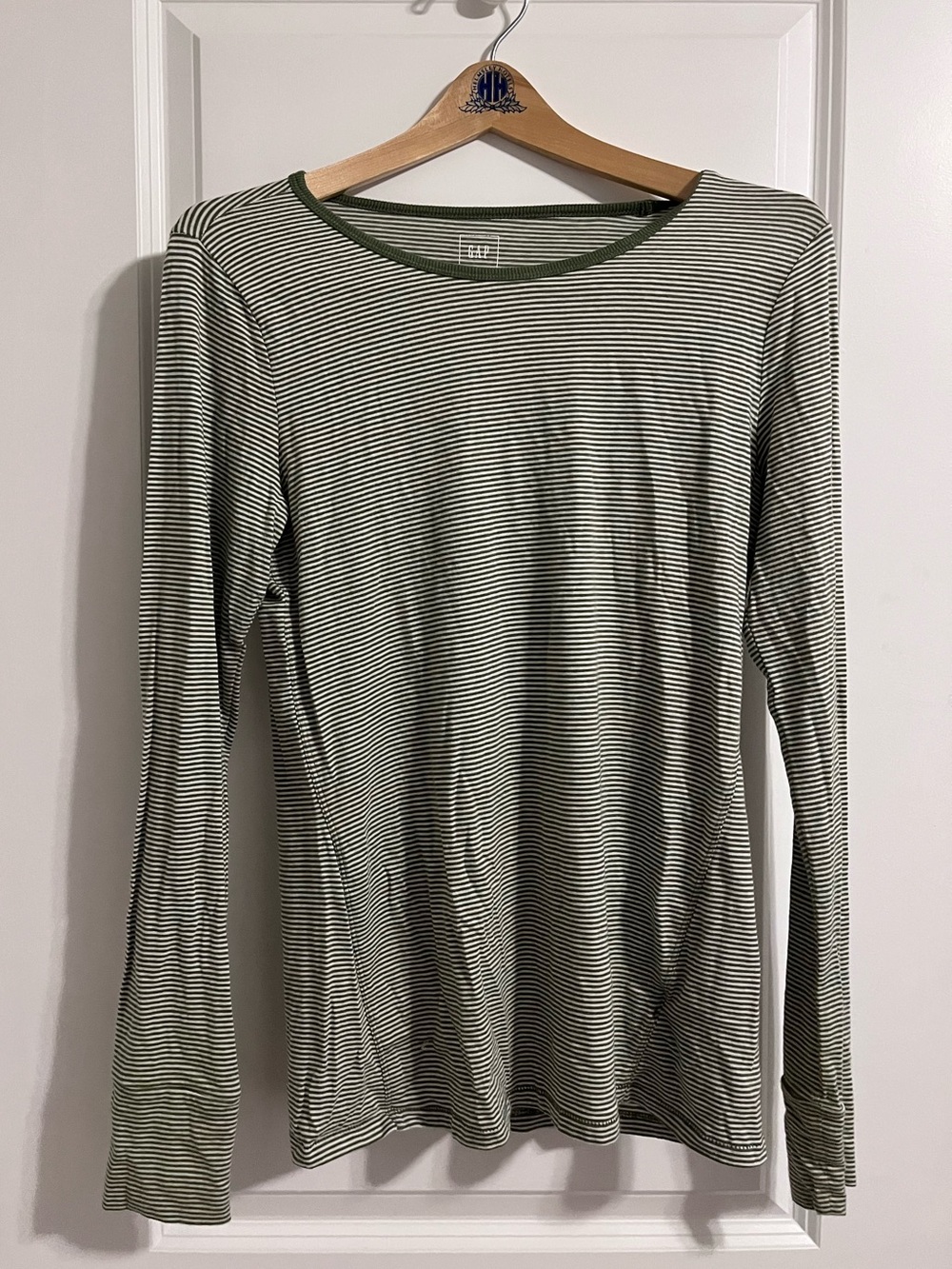 GAP Olive and White Striped Long-Sleeve Tee